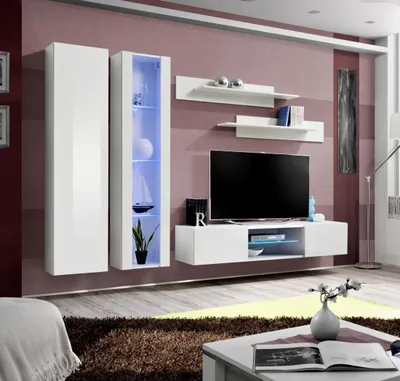 Zdjęcie produktu dla Salon Białe meble Zestaw mebli wiszących Witryna wisząca Szafka wisząca Kompletne wyposażenie