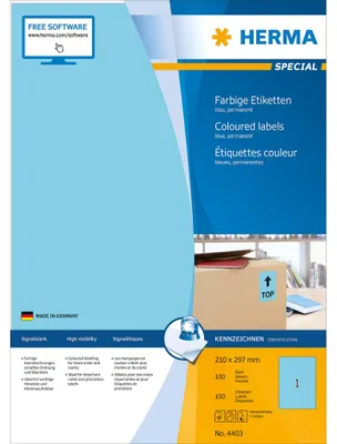 Obrázok produktu pre HERMA Etiketten A4 blau 210x297 mm Papier matt  100 St.