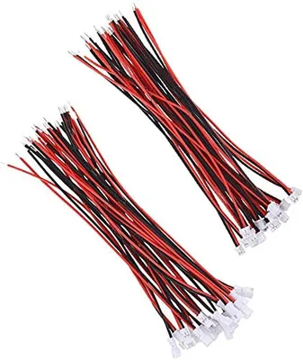 Produktbild von 40 Stück Steckverbinder JST Micro Pico 1.25mm 2 Pin Stecker - 20 Buchse mit Draht 80/100mm, Farbe Weiß Rot Schwarz