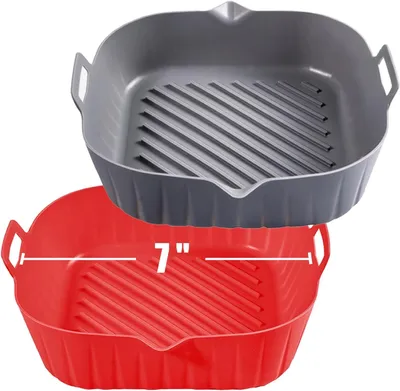 Immagine prodotto di 2 pezzi di accessori per friggitrice ad aria - Stampa in silicone per friggitrice ad aria - 22x16x6 cm - Riutilizzabile - Senza BPA - Colore rosso e grigio
