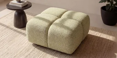 Image de Tabouret pouf, tissu chenille Puente, jaune clair, Averro