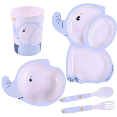Geschirrset für Kinder Bocioland BL561 mit Elefantenmotiv, 5-teilig