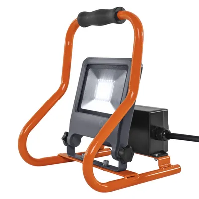 A portable LED work light with a stand.