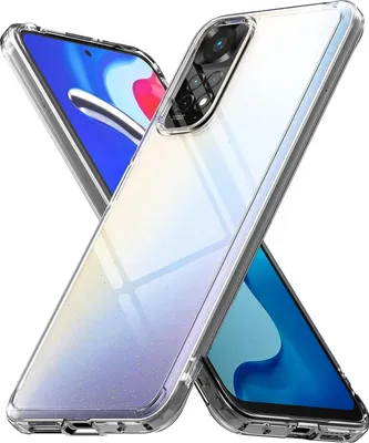 Two transparent phone cases are shown diagonally, overlapping each other, with phones inside.