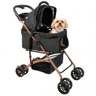 Produktbild von Hundewagen klappbar Transporttasche Hundebuggy bis 15kg Katzenwagen 4 Rad Haustierwagen
