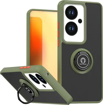 Produktbild von Hülle für Oppo Reno11 F Matte Transluzent TPU Stoßfest Schutzhülle mit Ring Halter Ständer Grün