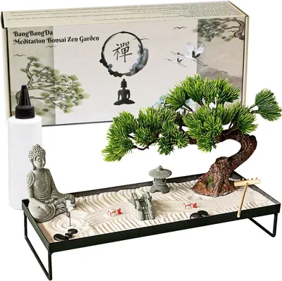 Obrázok produktu pre Zenová záhrada, na stôl, meditujúci Buddha, biela, bonsai dekorácia
