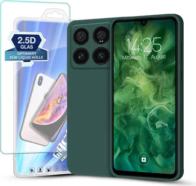 Produktbild von Hülle für Xiaomi 14 Pro mit 9H Displayglas Displayschutz Plus Case Cover Bumper Silikon Softgrip Schutzhülle Farbe: Grün