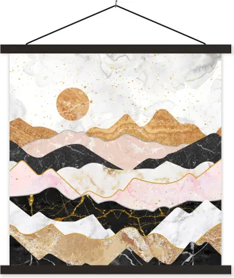 Produktbild von MuchoWow® Textilposter Marmor - Pastell - Gold 90x90 cm mit schwarzem Rahmen - Magnetisches