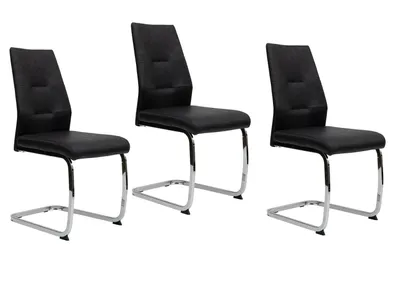Produktbild von Moderne Esszimmerstühle in Lederoptik - gepolsterte Freischwinger mit robustem Metallgestell - Menge:3 St.; Farbe: Schwarz mit Chrombeinen