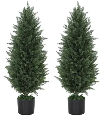 Productafbeelding van Set van 2 kunstmatige cipressen, kunstbomen met 831 bladeren, met cementen pot, UV-bestendig, kunstplant, 90 cm, groen