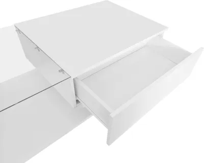 Produktbild von okwish Couchtisch Rechteckig, LED-Hochglanz Beistelltisch für Schlafzimmer, Wohnzimmertische mit Stauraum fürs Wohnzimmer, Beistelltisch mit Glasplatte und Schubladen, Weiß