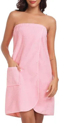 Produktbild von Sauna-Tuch für Damen, rote Badstoffschleife mit Taschen, elastischer Riemen, S-M-Größe