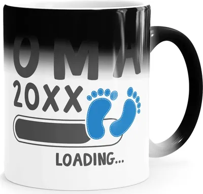 Produktbild von Kaffee-Tasse Oma loading Thermoeffekt Zaubertasse Geschenk für werdende Oma Ankündigung Schwangerschaft Geburt Baby MoonWorks® weiß/blau Magic-Tasse