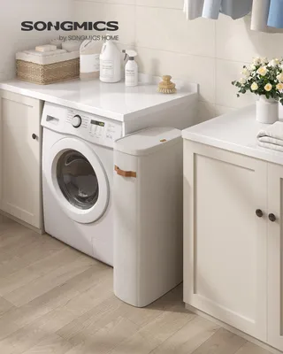 Produktbild von SONGMICS Wäschekorb, 65 L Wäschesammler, Wäschetonne mit Deckel und Griffen, 39 x 22 x 75 cm, beige