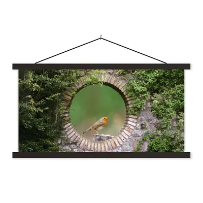 Produktbild von MuchoWow® Textilposter Vogel - Durchblick - Rotkehlchen 120x60 cm mit schwarzem Rahmen - Dekoration Schlafzimmer