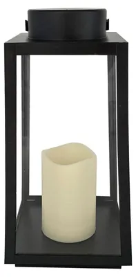 Produktbild von LED Laterne mit 1 LED und Timer, 30cm, in schwarz aus Metall, als Dekoration für Innen oder als Kerzenhalter für Windlichter, moderne Gartenleuchten