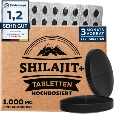Produktbild von Shilajit Original Himalaya – 90.000 mg | 180 Tabletten | Reines Shilajit Original Mumijo Reich an 82% Fulvinsäure | Handgefertigt