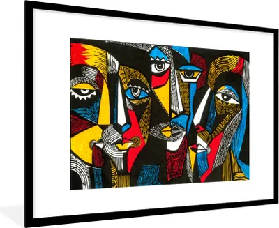 Produktbild von MuchoWow® Gerahmtes Poster Malerei - Ölgemälde - Kubismus 90x60 cm - Poster mit Schwarzem Bilderrahmen Wandposter Rahmen Foto Bilder - Wanddekoration - Fotos