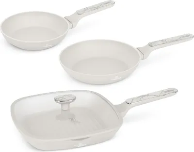 Productafbeelding van Berlinger Haus anti-aanbak pannenset, gesmeed aluminium, geschikt voor inductie, 20/24/28 cm, ergonomische handgreep, collectie Sahara Marmor, vrij van schadelijke stoffen en zware metalen