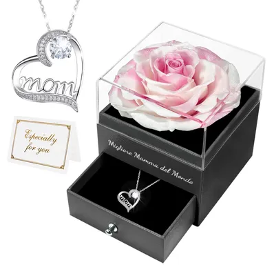 Ewige Rose im Terrarium, Geschenkbox, weiß-rosa, Muttertag