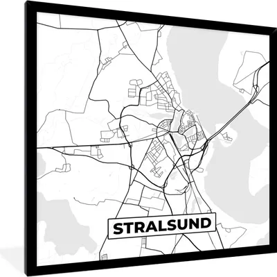Produktbild von MuchoWow® Gerahmtes Poster Stralsund - Stadtplan - Karte 40x40 cm - Poster mit Schwarzem Bilderrahmen Wandposter Rahmen Foto Bilder - Mit Rahmen - Wanddekoration Schlafzimmer