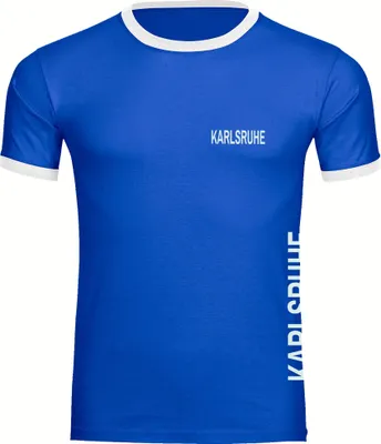 Produktbild von multifanshop Kontrast T-Shirt - Karlsruhe - Brust & Seite, blau/weiß, Größe XXL