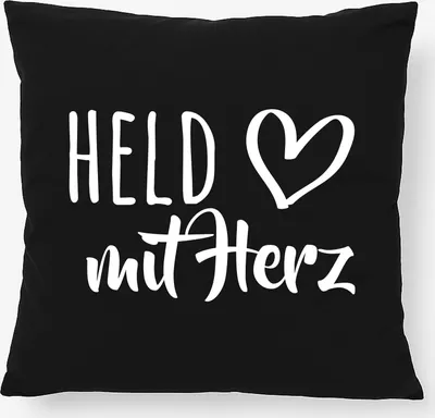 Produktbild von Huuraa Kissen Held mit Herz 40x40cm mit Füllung Black Baumwolle Dekokissen Geschenkidee
