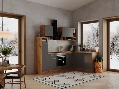 Produktbild von Küche Küchenzeile Küchenblock  Winkelküche Eiche Grau Hilde 250x172 cm Respekta