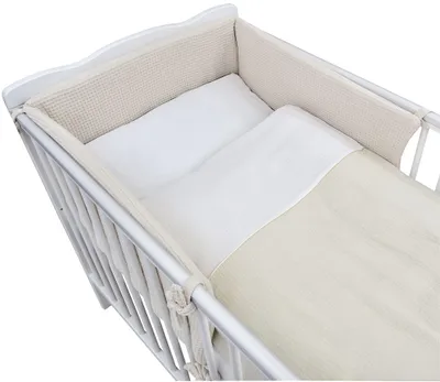 Produktbild von Baby Delux Baby Bettwäsche Bettset 4-tlg Bettausstattung Nestchen Himmel mit Stickerei Waffelpique Musselin Beige