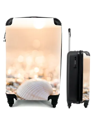 Produktbild von MuchoWow® Koffer Handgepäck Trolley Rollkoffer Kleine Reisekoffer mit 4 Rollen - Muscheln - Weiß - Strand - Sommer - Cabin Size < 55x40x23 cm & 55x40x20 cm - Fotokoffer - Kabinenkoffer - Boardgepäck - Reise-Box - Reisekoffer - Reisegepäck - Koffer mit Bild - Trolley für Kinder