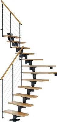 Produktbild von Pertura Mittelholmtreppe Chiron Eiche Leimholz Anthrazit 1/4 gewendelt unten links/rechts 75 cm 14 Stufen / 15 Steigunge