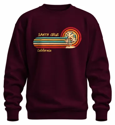Immagine prodotto di Santa Cruz California Retro Palmen Sonnenuntergang Strand Surfer Felpa Unisex Pullover, Borgogna, M