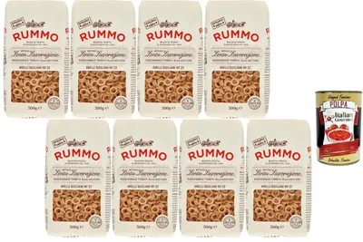 Produktbild von Rummo Italian Gourmet Bundle 8x Pasta Anelli Siciliani 500g + Italian Gourmet Polpa – italienische Ringnudeln, Hartweizengrieß Pasta, kurze Nudeln für Auflauf, Suppe, Tomatensauce & sizilianische Küche