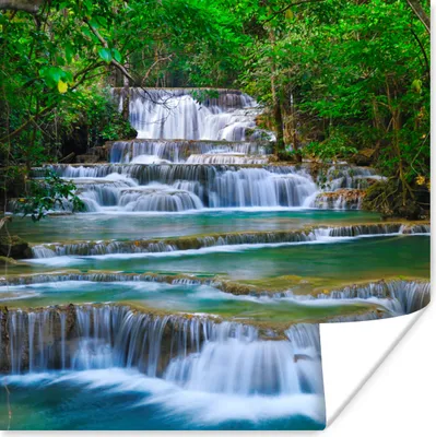 Produktbild von MuchoWow® Poster Wasserfall - Bäume - Natur - Dschungel 100x100 cm - Babyzimmer