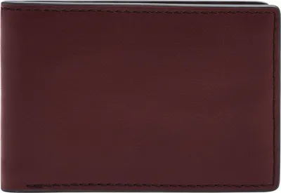 Image de FOSSIL Cuir étui pour carte de crédit Steven Front Pocket Wallet Bifold Eggplant rouge