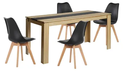 Image de Ensemble de salle à manger comprenant une table rectangulaire en chêne noir et 4 chaises, dimensions : 160 cm