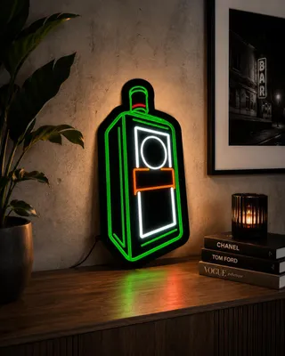 Produktbild von Jägermeister LED Flaschenlampe - LED Wandleuchte im Flaschendesign | 12 V | Bar- & Raumbeleuchtung, KI-generiertes Bild