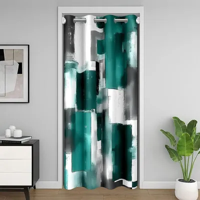 Obrázek produktu pro Záclona na dveře, vzor "buffalo check", zelená a černá, rozměry 132 x 203 cm