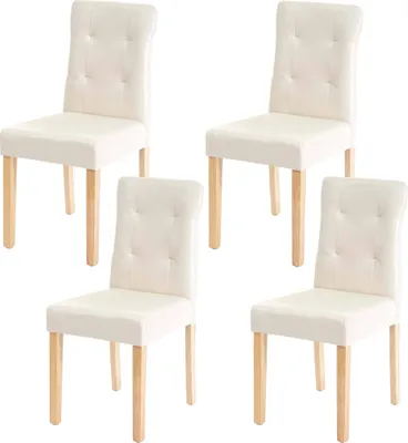 Immagine prodotto di set di 4 sedie da pranzo HWC-E58, sedia da pranzo, certificata MVG ~ pelle artificiale crema, gambe chiare