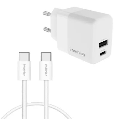 Productafbeelding van imoshion Oplader USB-C / USB-A 35W + USB-C naar USB-C Kabel 1 meter - Snellader