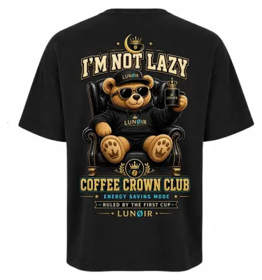 Produktbild von Damen Oversize T-Shirt Schwarz XL – Bedrucktes Shirt mit Kaffee Motiv aus Baumwolle – LUNØIR ©