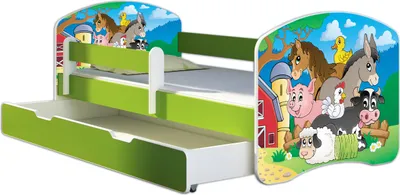 Produktbild von ACMA Jugendbett Kinderbett Junior-Bett Komplett-Set mit Matratze Lattenrost und Rausfallschutz Grün 34 Farm 180x80 + Bettkasten