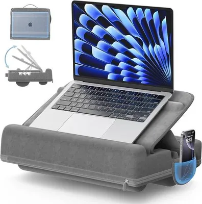 Produktbild von Famanu Laptopkissen mit Telefonhalter und Handballenauflage – bis 16 Zoll – tragbar