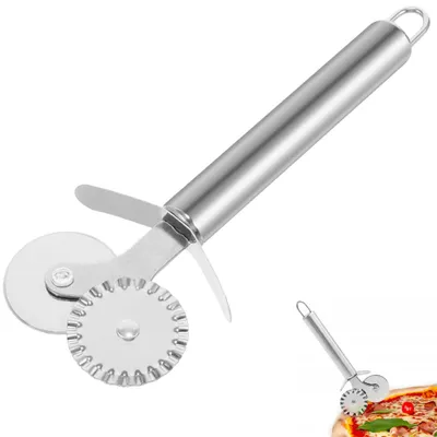 Produktbild von Pizzaschneider - Doppelroller - Edelstahl - Spülmaschinenfest - Multifunktional - Küchenzubehör - Für Küche und Bäckerei