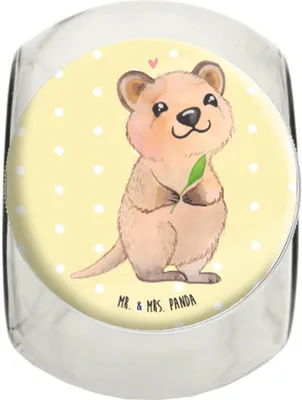 Produktbild von Mr. & Mrs. Panda Kaffeedose Quokka Happy L 870ml - Gelb Pastell - Geschenk, gewürzglas, Vorratsdose, Verschieben, Niedliches Tier, Lustiger Spruch, Glasdose, Tiermotive