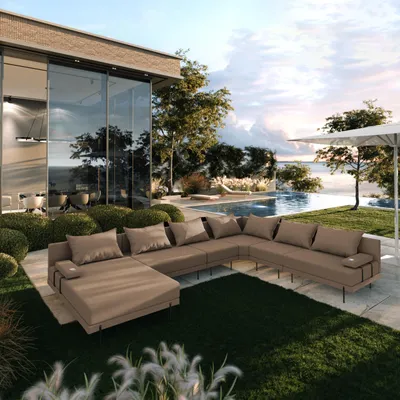 Produktbild von TRADA Gartenecksofa Bahama XXL Beige Rechts 410x298 cm Gartenmöbel set Wasserabweisend Stoff