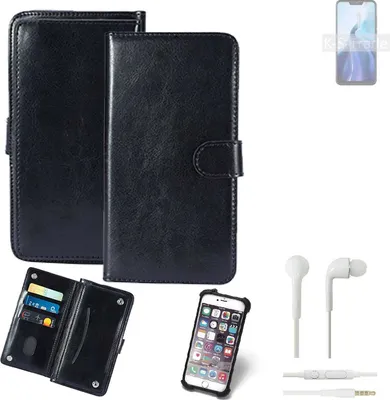 Produktbild von K-S-Trade 360° Hülle kompatibel mit Cubot C20 inkl. Headphones schwarz Kunstleder Case BookCase WalletCase Kunstlederederhülle Handyhülle,
