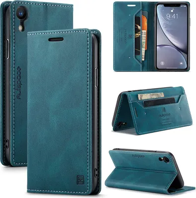 Image de iPhone XR étui portefeuille, rétroPolyuréthaneétui en cuir stand de protection pour iPhone XR bleu