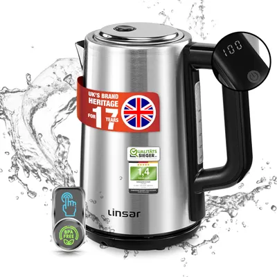 Wasserkocher 1,7 l, Touch-Funktion, 5 Temperaturen, Edelstahl